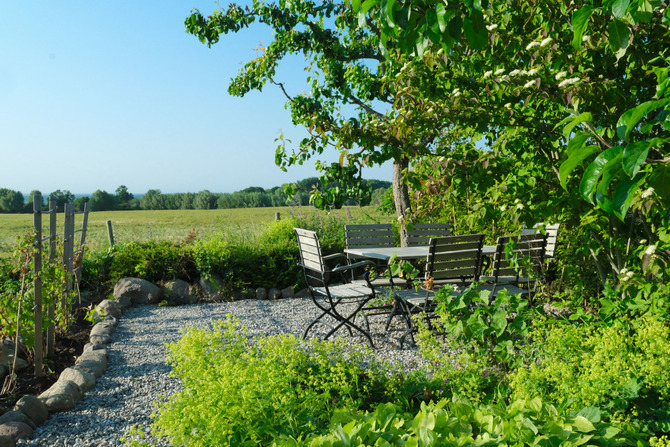 Ferienwohnung in Groß Schwansee - Seeweg 20 - Gästegarten mit Abendsonne