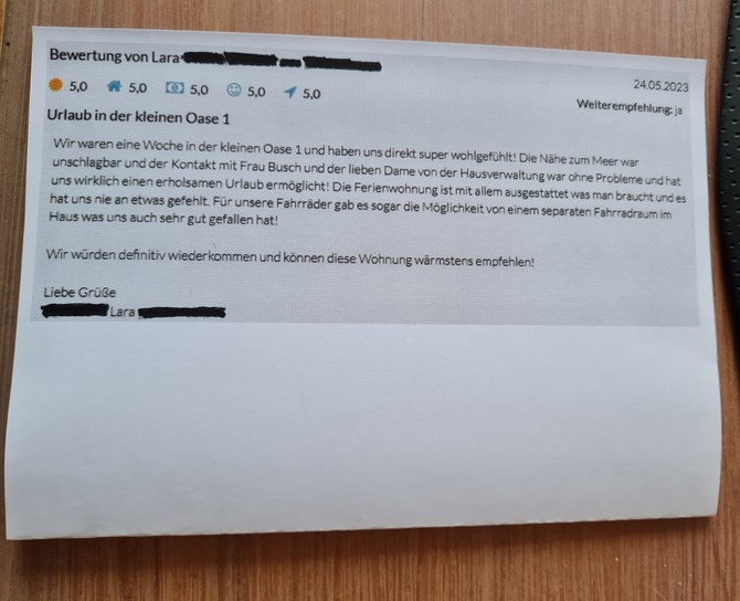 Appartement in Fehmarn OT Burgtiefe - Kleine Oase I - neueste Bewertung Oase I Mai 2023